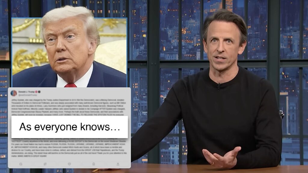Seth Meyers spends 5 minutes unpacking Trumps lengthy Epstein rant on Truth Social