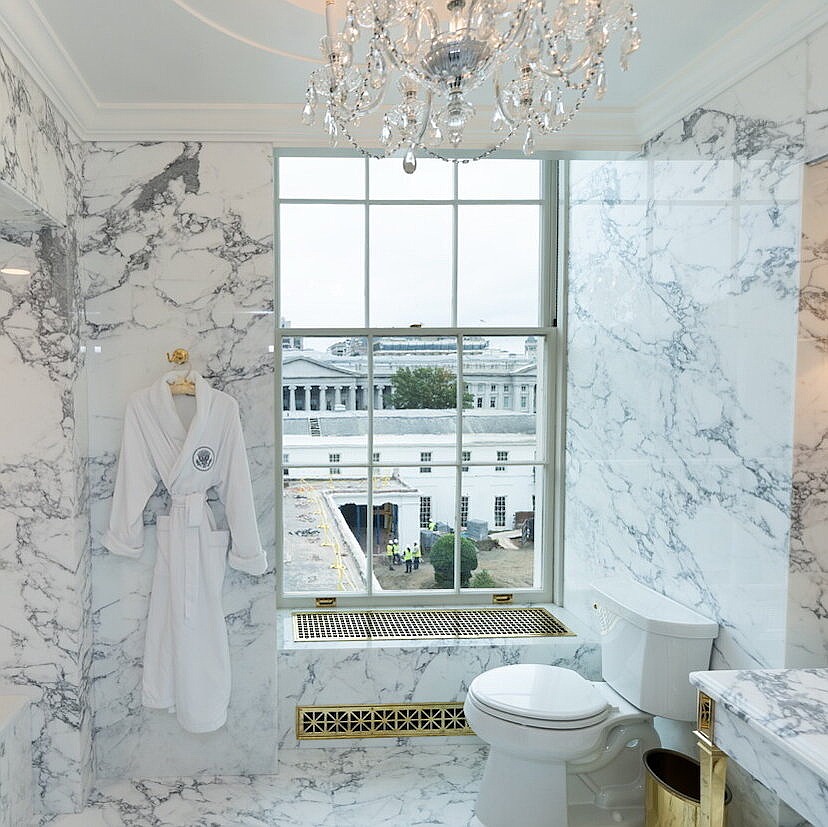 Trump’s Latest White House Makeover: The Lincoln Bathroom in Marble and Gold