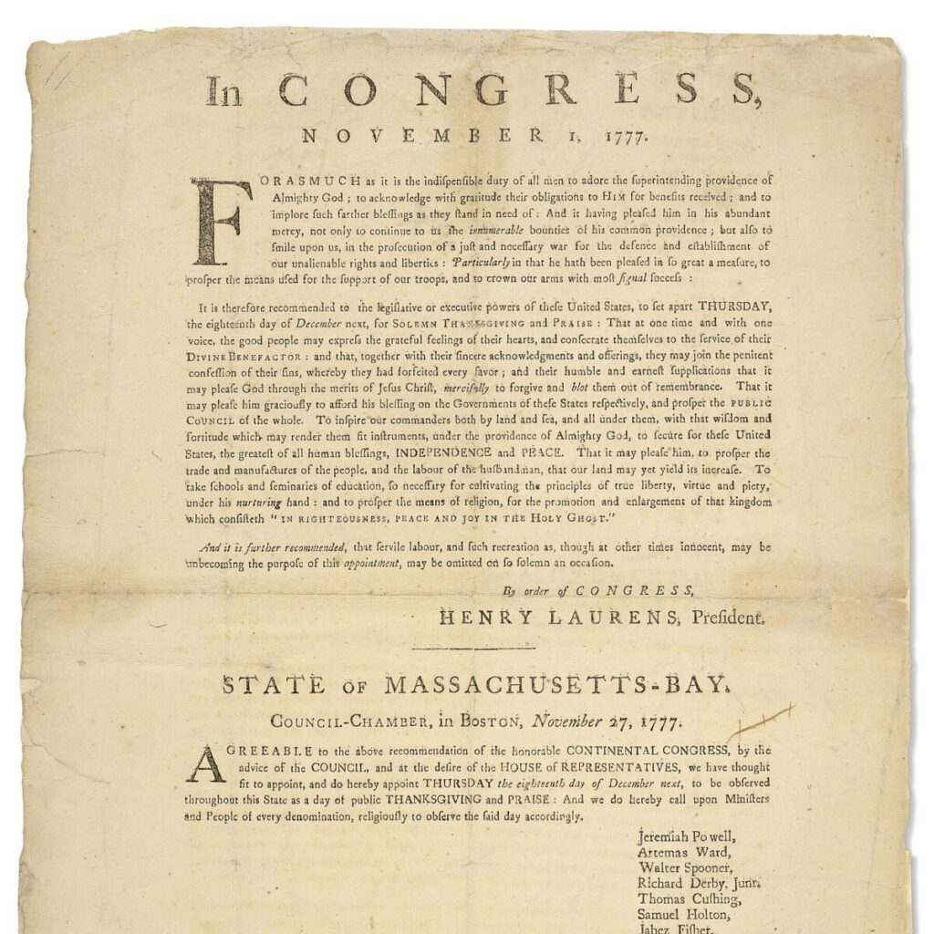 The First Thanksgiving Proclamation, 12 Years Before the Constitution