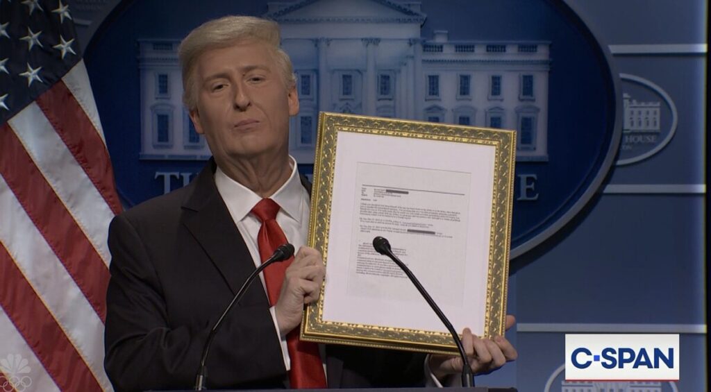President Trump Downplays Jeffrey Epstein Email Scandal on ‘SNL,’ Offers to Sell Copies of Infamous ‘Blowing Bubba’ Message