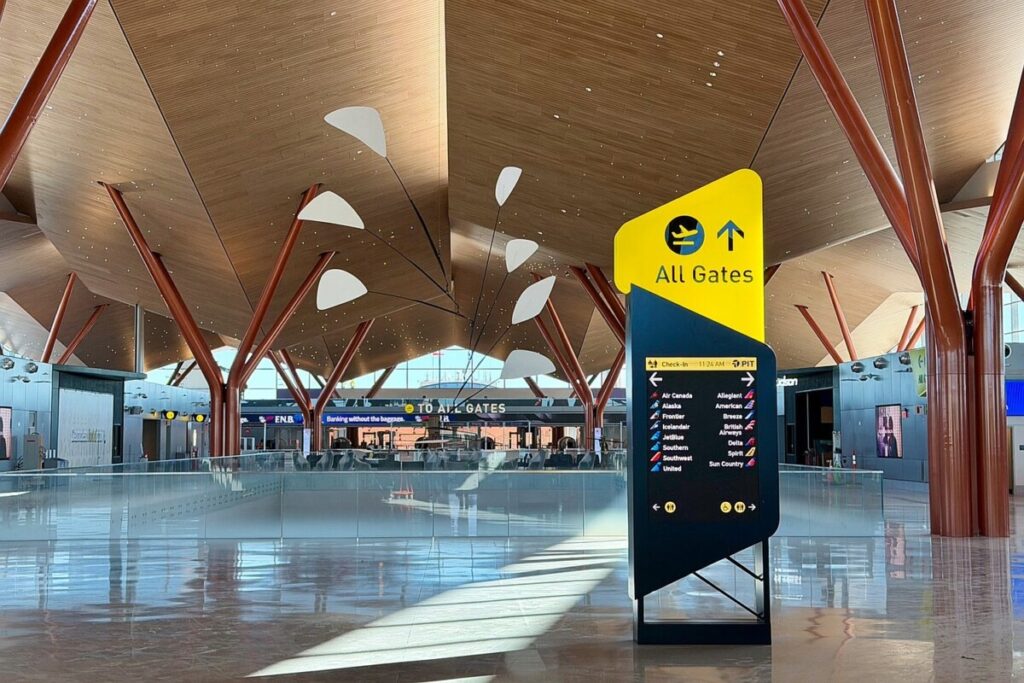 Pittsburgh’s sleek $1.7B new terminal directs flyers with futuristic new signage
